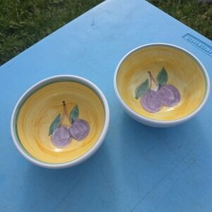 Caleca Frutta Fruit Plum Two Hand Painted 5" Dessert Snack Bowls Made In Italy